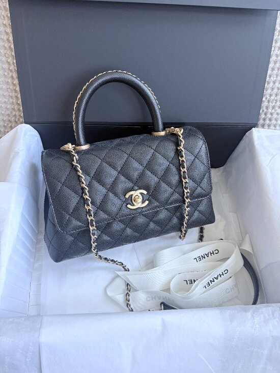 CHANEL Handbags - CHANEL Coco Handle Small Black Caviar GHW Chain Handle | Full Set | 2023
